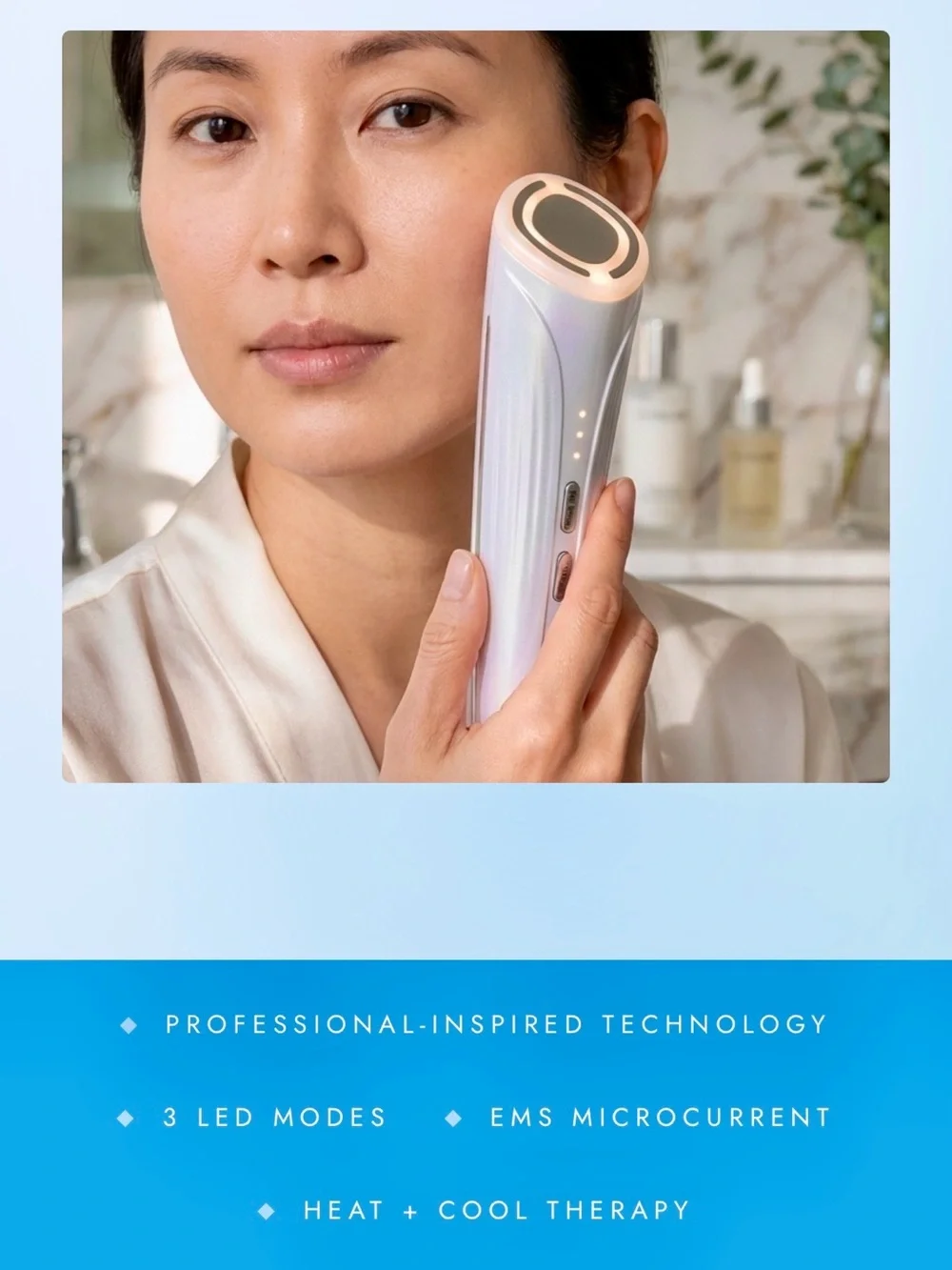 Iridescent White Facial Rejuvenation Device — Microcurrent & LED Therapy